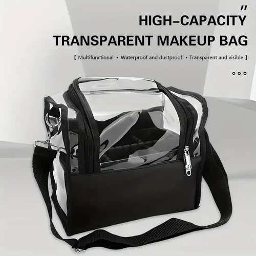 Imagen 2 del producto Mochila con soporte para brochas de maquillaje, estuche de viaje transparente impermeable, bolsa organizadora de cosméticos con correa ajustable y divisor