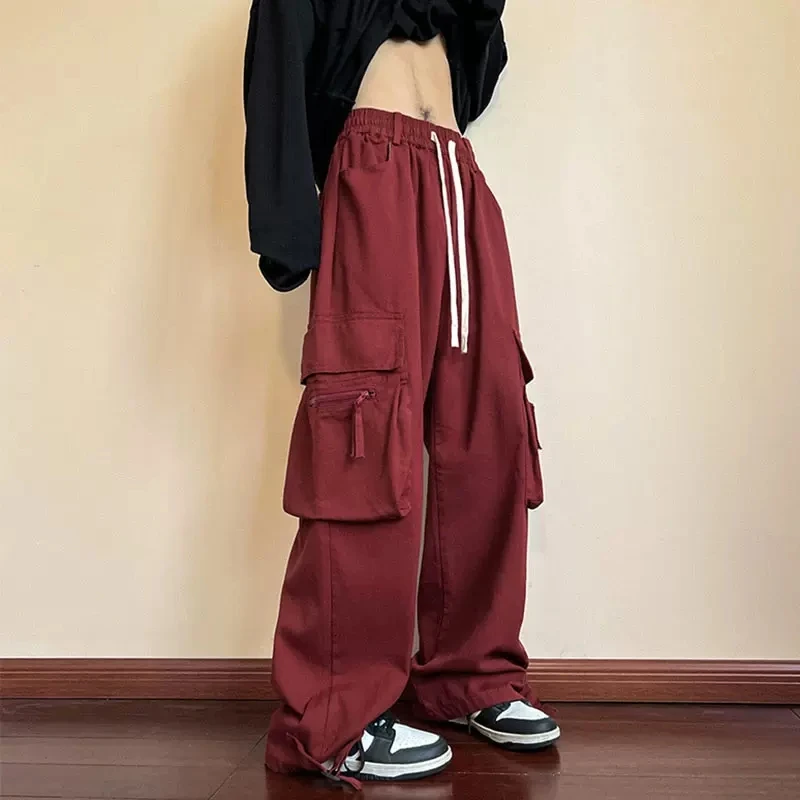 

HOUZHOU Y2K Red Cargo Pants for Men Harajuku Black Trousers Male Streetwear Hip Hop Pocket Loose Casual American Safari Style