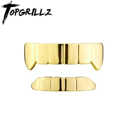 TOPGRILLZ Hip Hop Fangs Teeth Grillz Caps Gold Plated 6/6 Top&Bottom Charm Grills For Men Women Jewelry Cosplay Xmas Gift