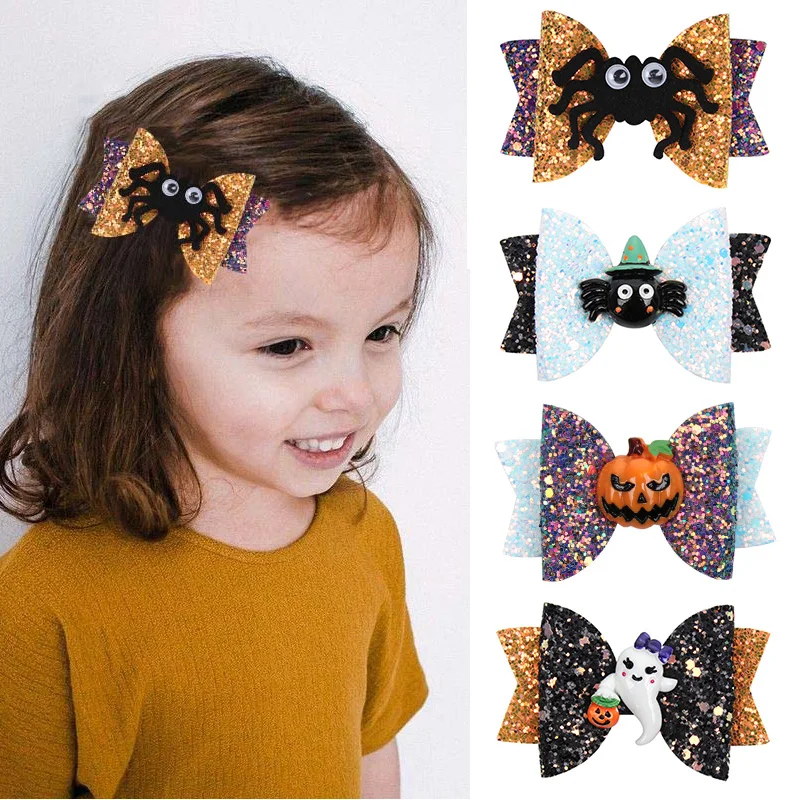 

Oaoleer 3'' Halloween Ghost Hair Bows Clip For Kids Girl Scary Glitter Spider Pumpkin Hairpin Boutique Hair Accessories Headwear