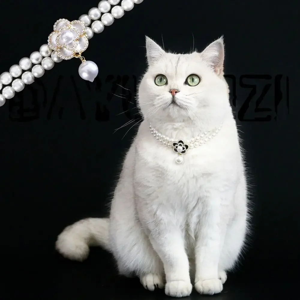 Fashion Sweet Flower Shape Kitten Neck Chain Adjustable Rhinestones Cat Collar Pet Wedding Birthday Party Photography Props