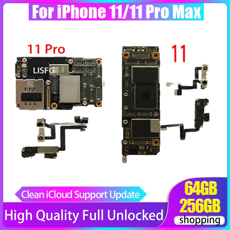 For iPhone 11 Pro Motherboard With Face ID Unlocked Free iCloud With IOS System Update Logic Board For iphone 11 Pro Max