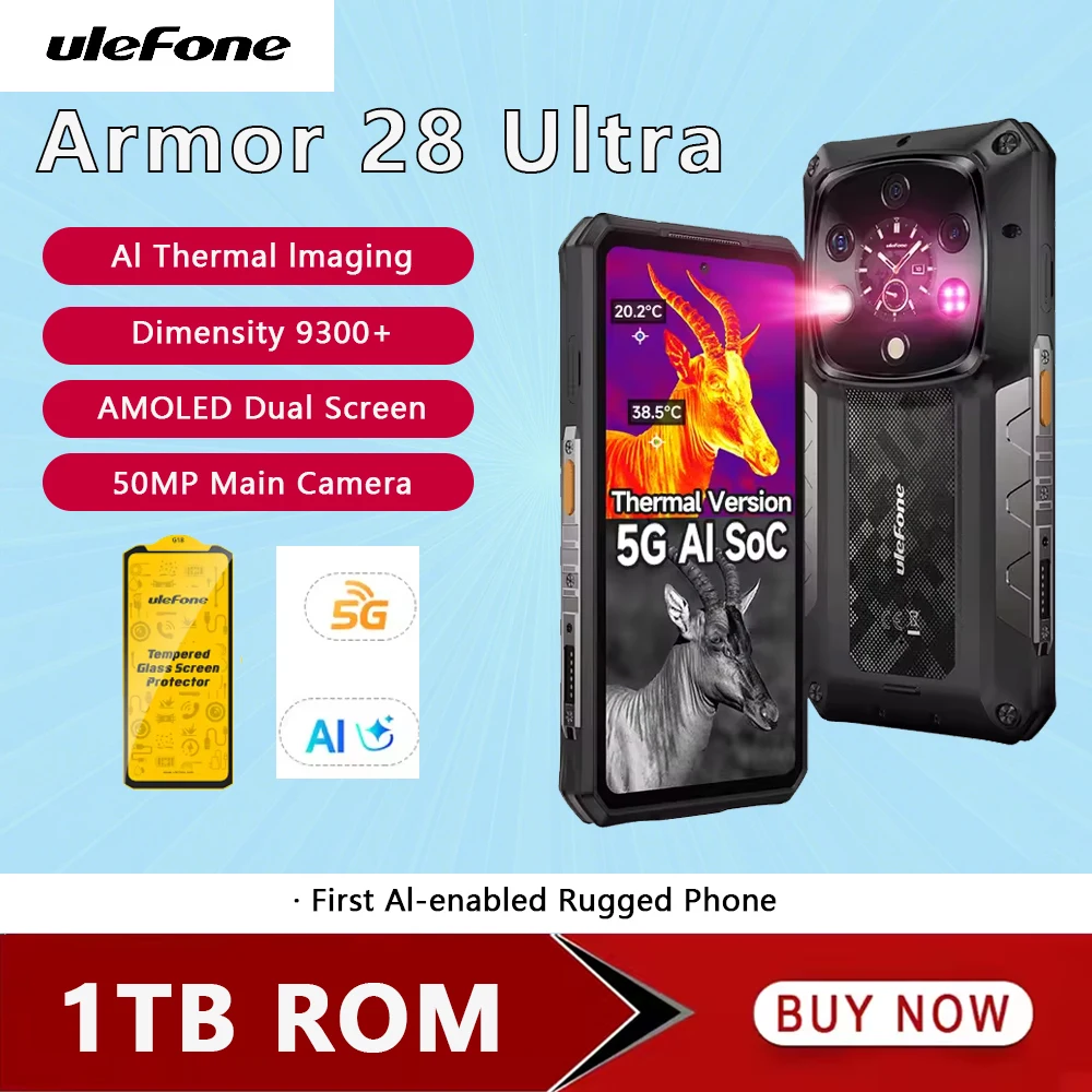 Ulefone Armor 28 Ultra 5G Thermal Imaging AI Rugged Phone 1TB ROM+32GB RAM Smartphone Android AMOLED 6.67