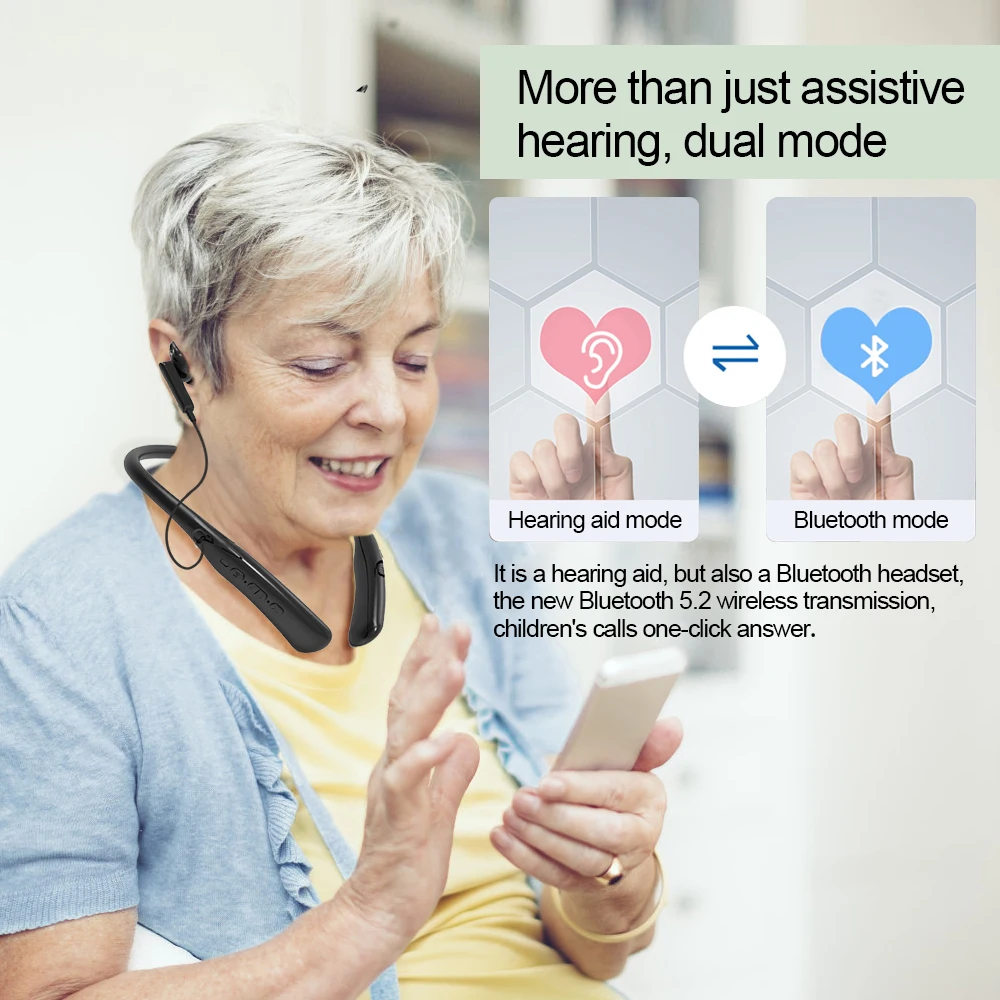 Hearing Aids for Deafness Bluetooth Rechargeable Neck Wear Elderly Hearing Loss Sound Amplifier High Quality Low Noise Hear Aid