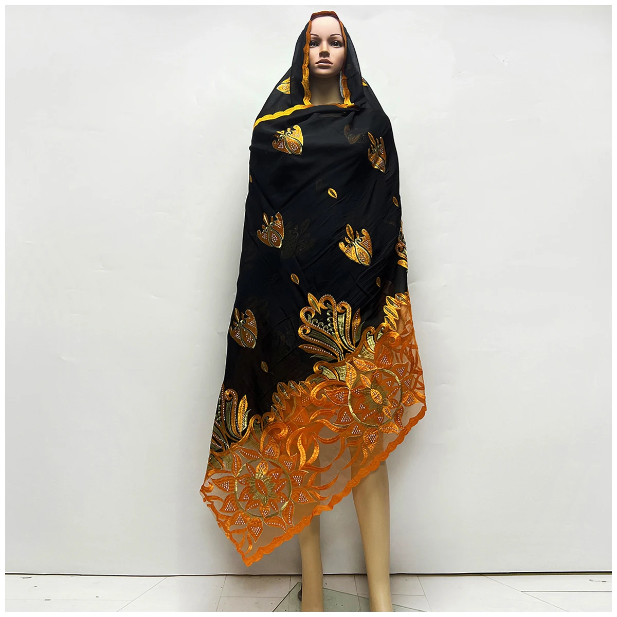 Bufanda de estilo Boutique para mujer, pañuelo de Dubái de algodón bordado de gran tamaño, Hijab de red, gran oferta, 2024