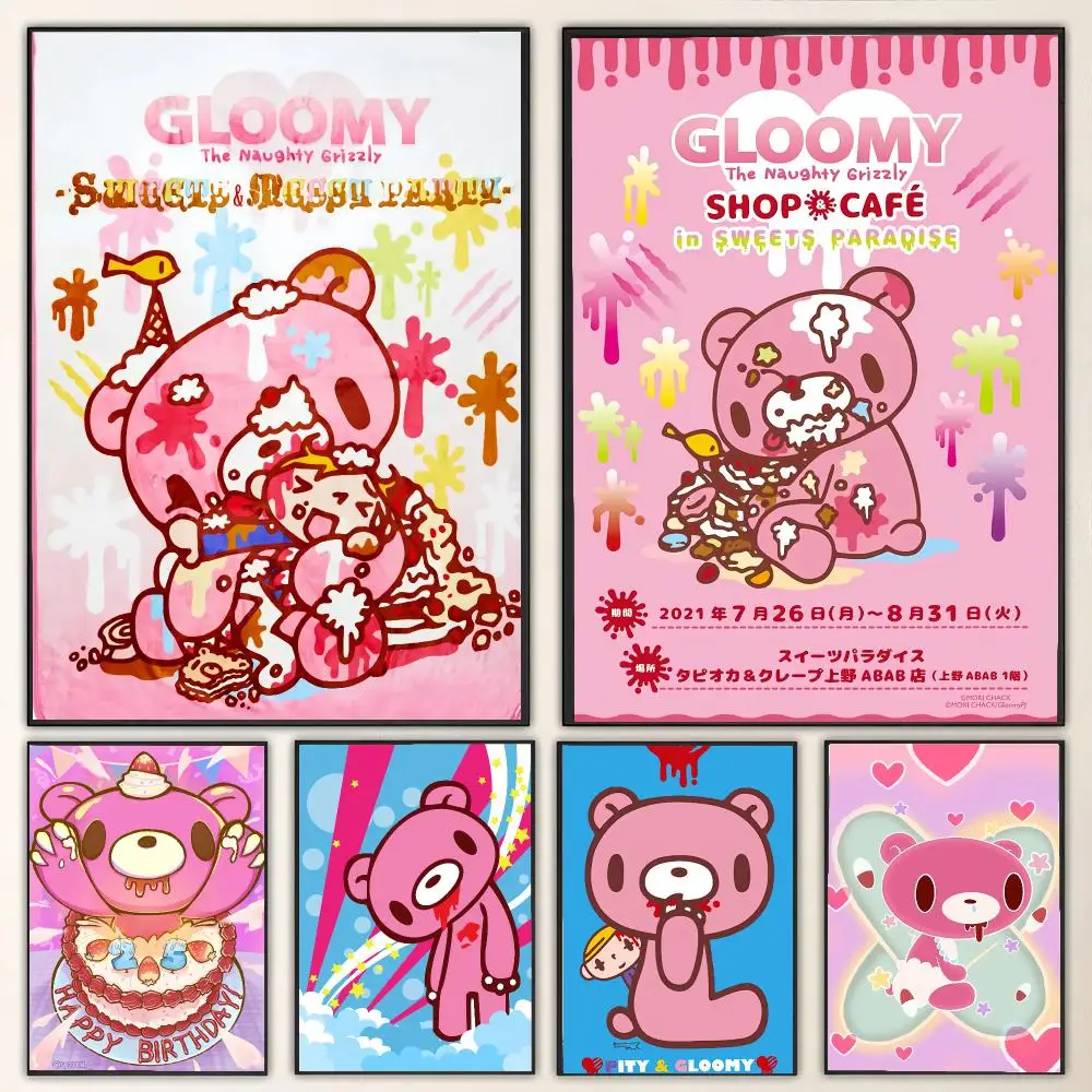 Cartoon G-gloomy Bear Painting Calligraphy Canvas Poster Wall Art for Living Room Bedroom Cafe Decor Gift