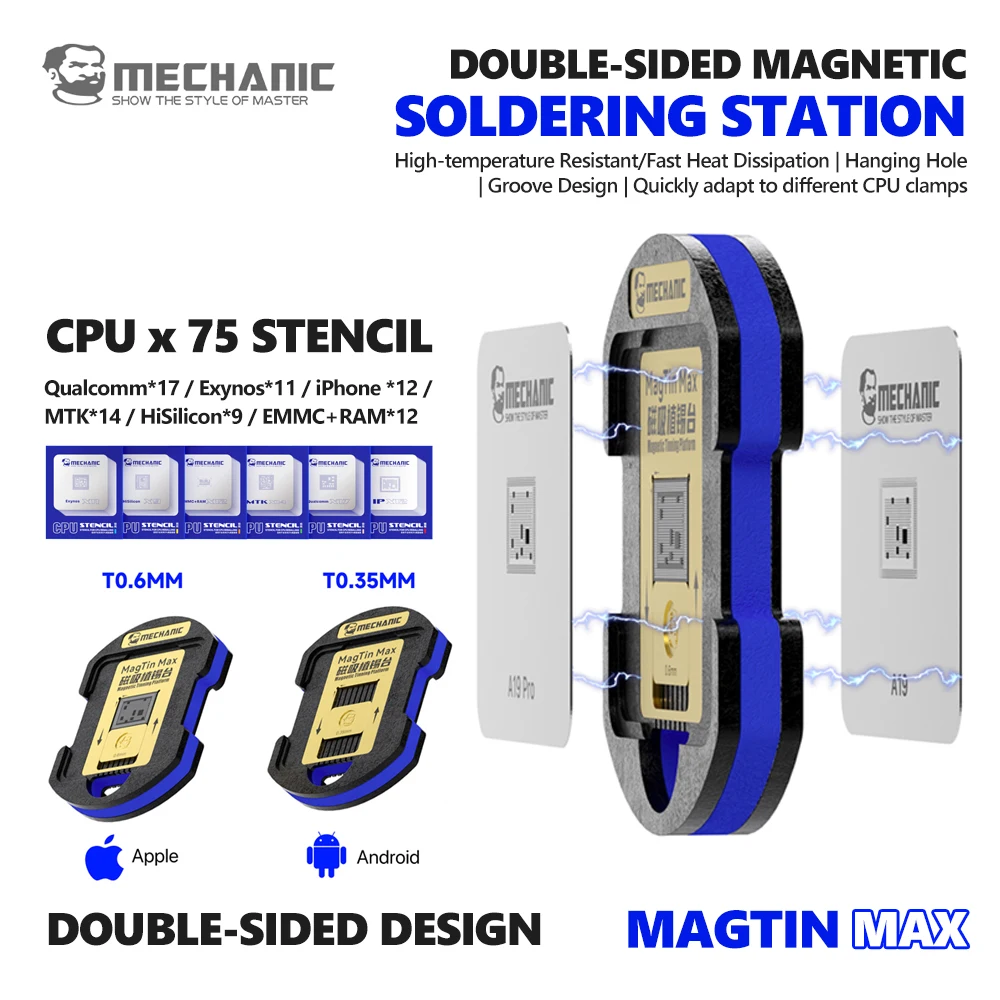 

Магнитная паяльная станция MECHANIC MagTin Max с двусторонним магнитным креплением и отверстием для подвешивания, инструмент для ремонта мобильных телефонов и крепления процессоров