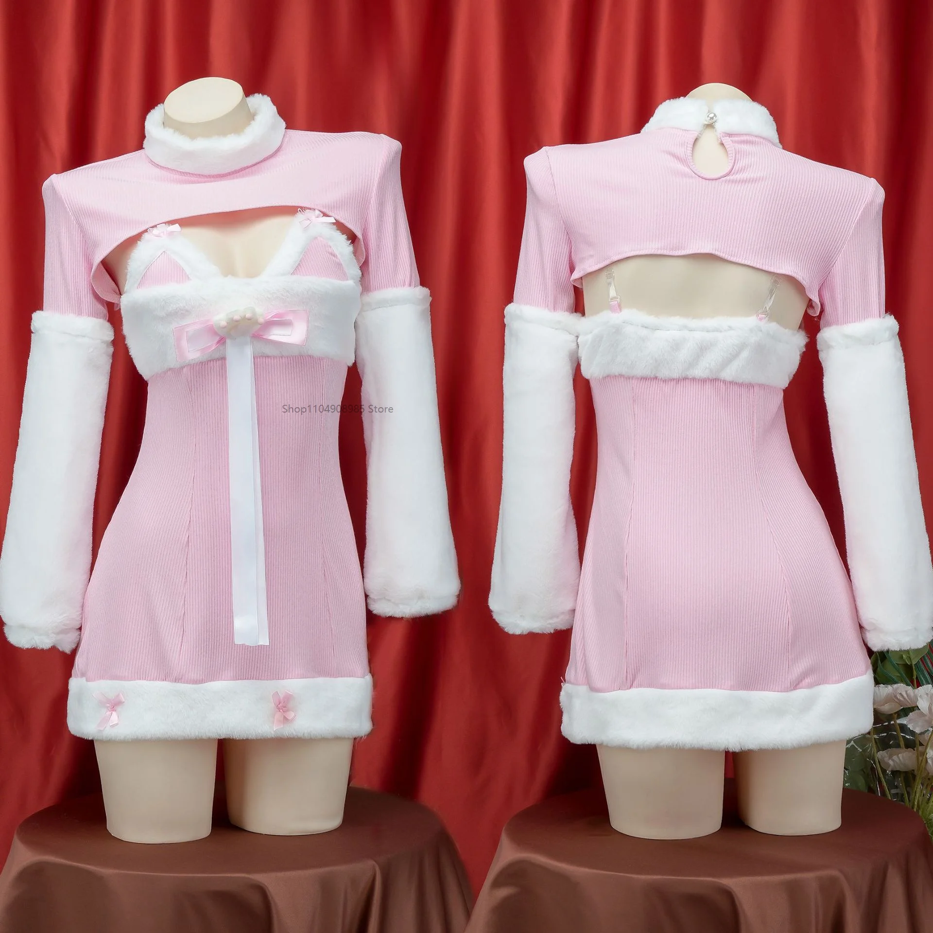 Сексуальное плюшевое милое розовое платье для девочек, аниме Лоли, хип-юбка, Хэллоуин, фестиваль, вечеринка, униформа, кошка, сцена, ночной клуб, ролевая игра, костюм, новый