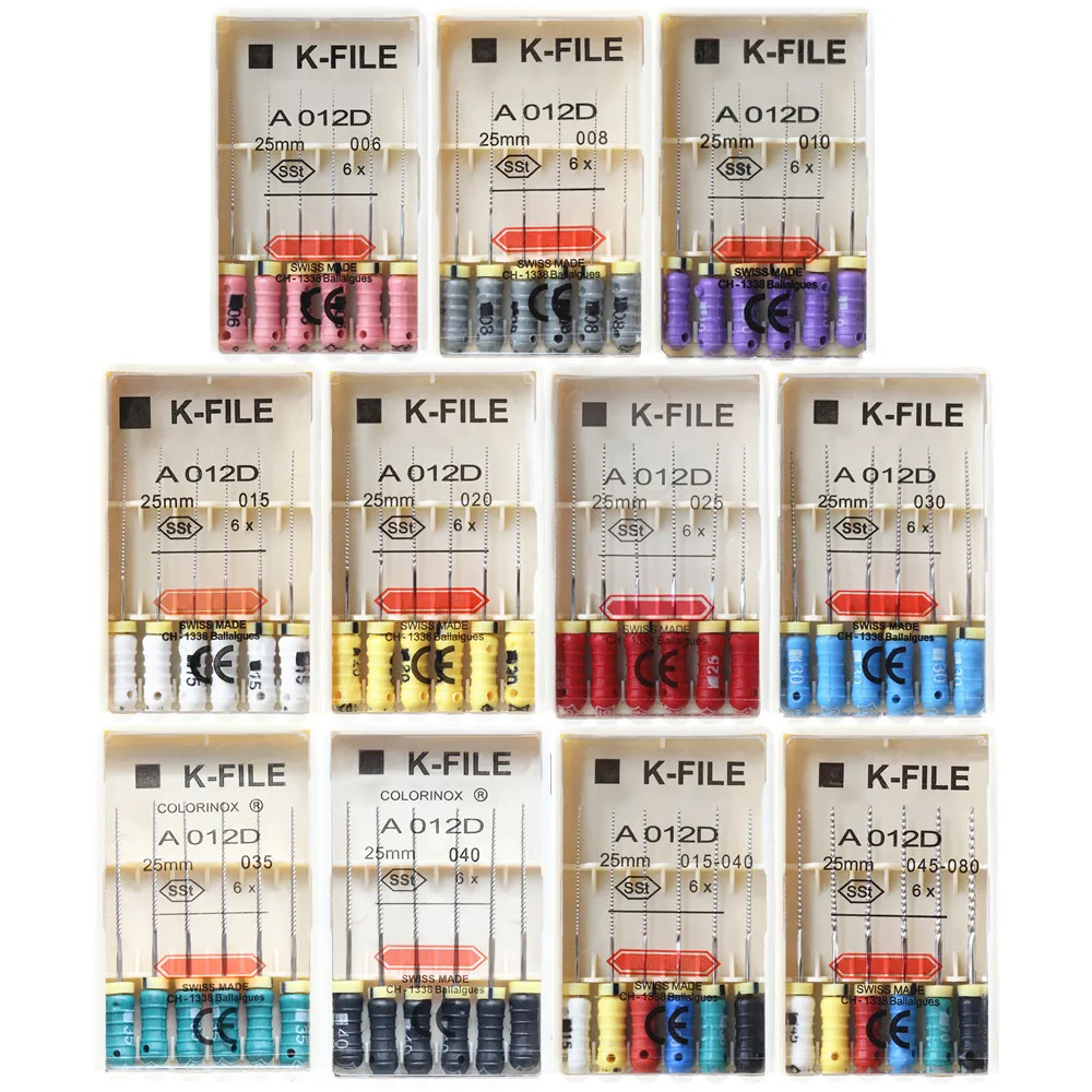 K-FILE 21/25/31mm 15-40 / 45-80 Fils K en acier inoxydable pour endodontie dentaire, utilisation manuelle