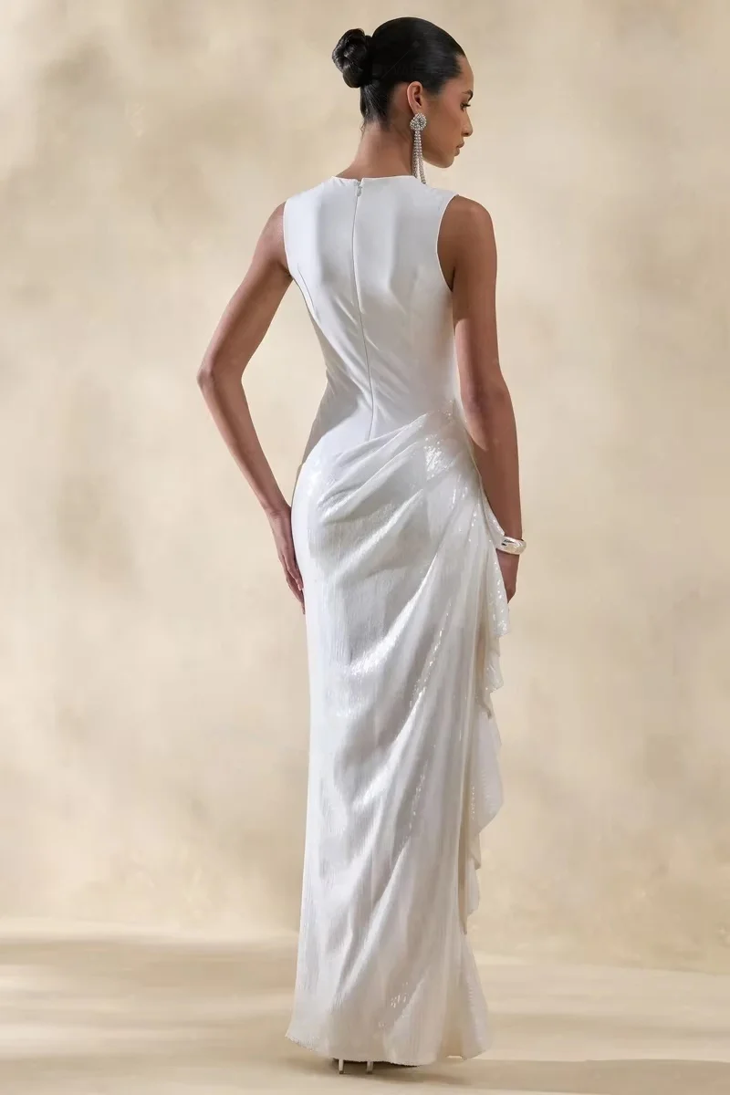 TLIT Customized O-Neck Mermaid Wedding Party Dress Matte Elastic Satin Sequined Pick-ups Bridal Shower Wedding Guest Dress