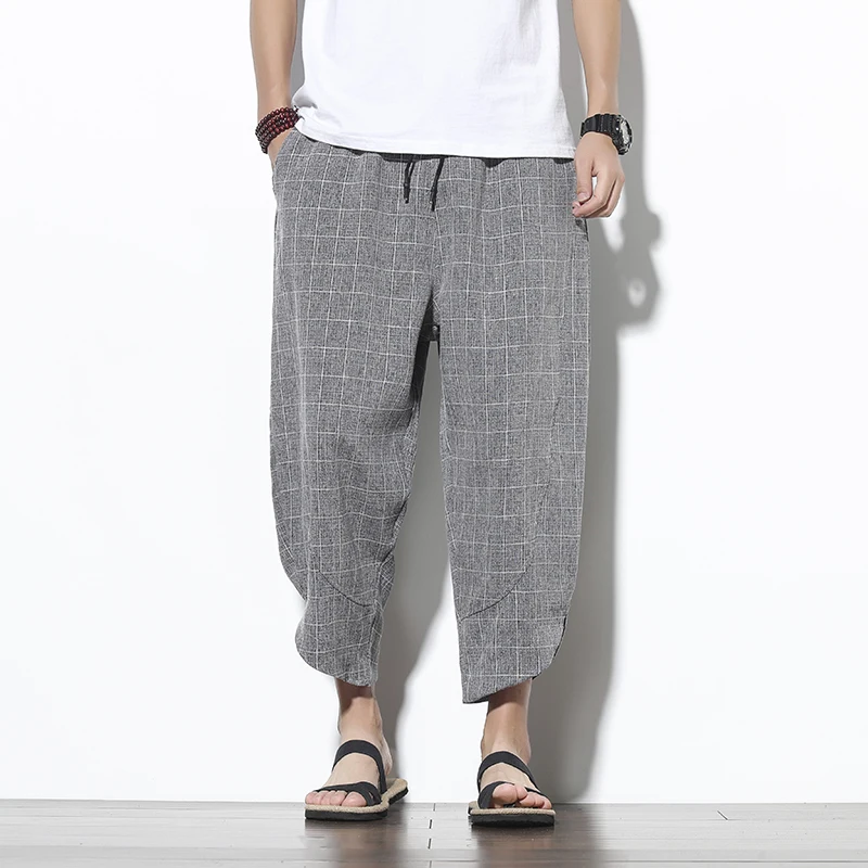 Summer Korean Style Casual Pants Mens Fashion Cotton Linen Oversize Ankle-Length Pants Clothes Streetwear