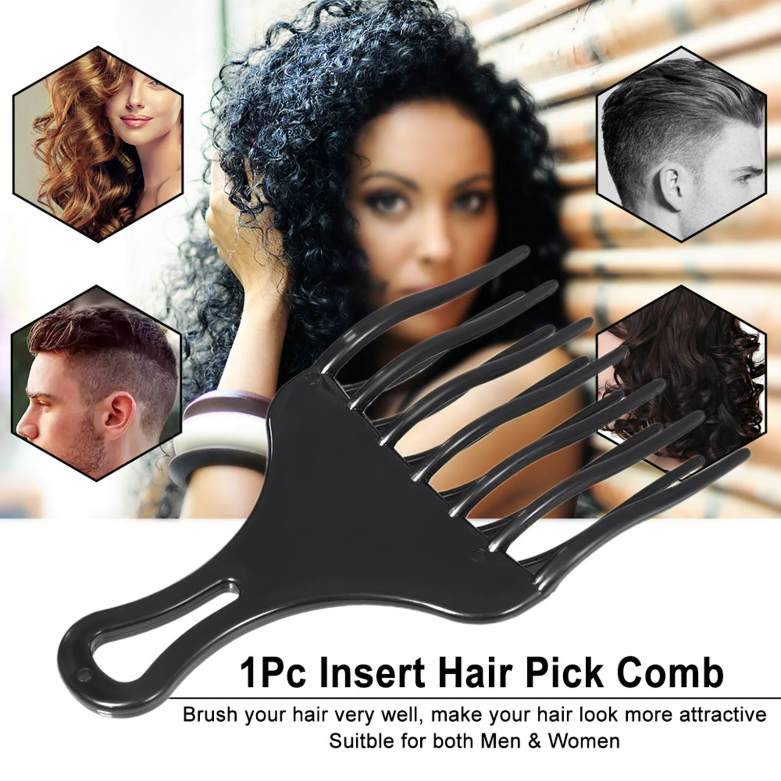 Hair Comb Insert Afro Hair Pick Comb Hair Fork Comb Plastic High & Low Gear Comb Hairdressing Styling Tool Black