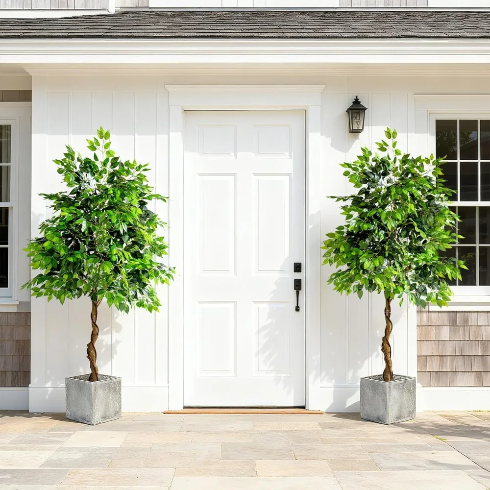 7 Fuß hoher künstlicher Ficus-Baum – lebensechte Kunstseidenpflanzen für Innenräume und Bürodekoration mit inklusive Topf