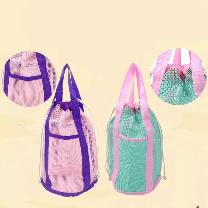 Mesh Beach Bag Large Capacity Beach Toy Bag Bucket Bag Seashells Storage Bag Child Sand Toy Bag for Family Holiday