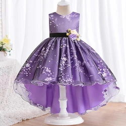 Children's new screen printed Princess Dress Tuxedo Dress Girls' 61 group performance flower children's hosting dress