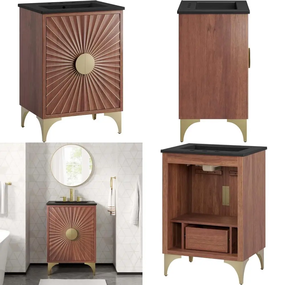 

24" black walnut finish bathroom vanity cabinet with ceramic sink