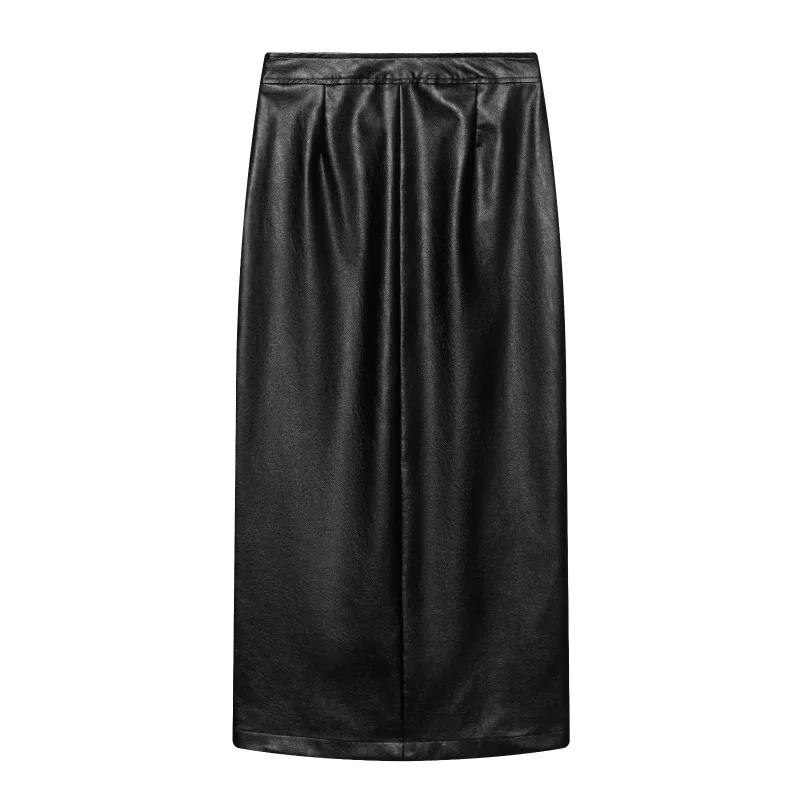 2026 New Trendy High Street Straight Skirt Spring Summer New Collection Faux Leather Midi Skirter Minimally Designed Slim Fit