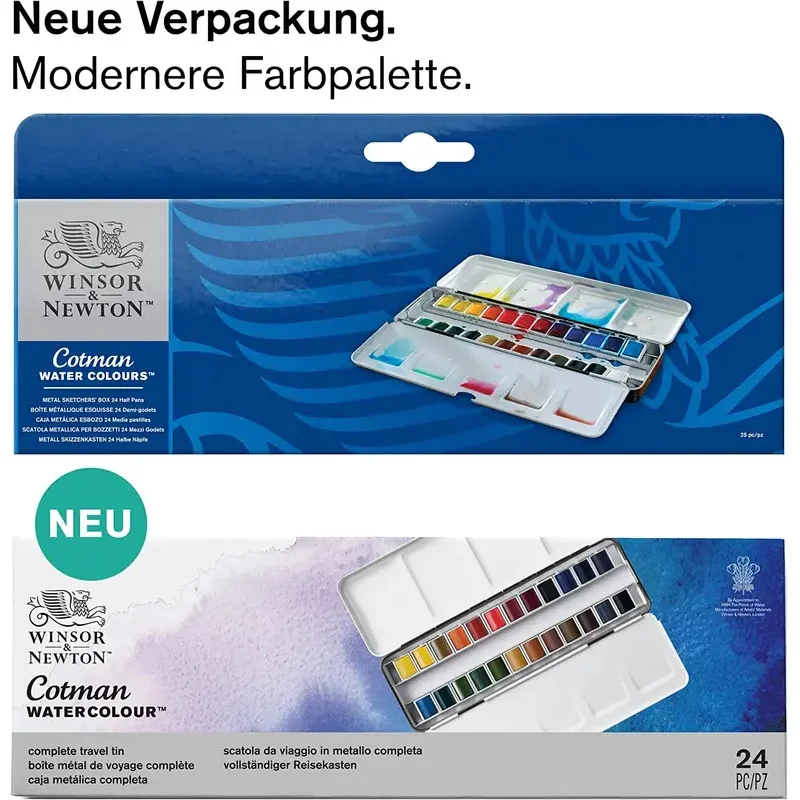 Winsor Newton Cotman Watercolours Paint 24 Half Pans Colors Watercolor Pattle Set Metal Sketchers' Box Pigment