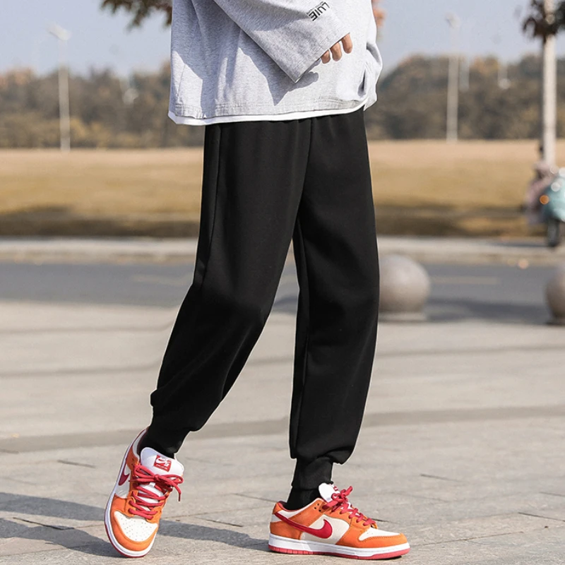 Solid Casual Pants Men Loose Soft Basic Sweatpants Korean Style Elastic Waist Couple Trendy Teens Spring Autumn Leisure Simple