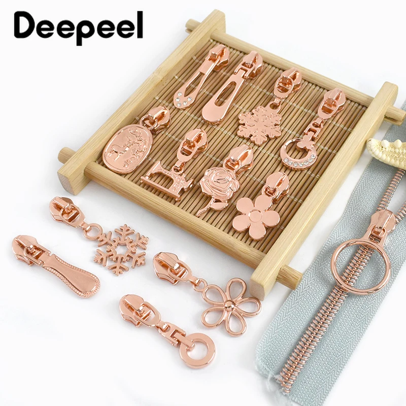 

10/20/30Pcs 5# RoseGold Nylon Zippers Puller Pocket Handbags Decor Zipper Slider Jacket Dress Zips Head Repair Kits Accessories