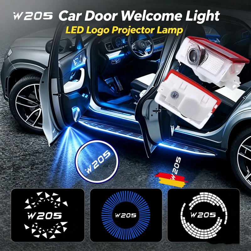 2PCS LED Car Door Welcome Courtesy Ghost Shadow Emblem Projector Lamps For Mercedes Benz C Class W205 C180L 2015‑2020 Decoration