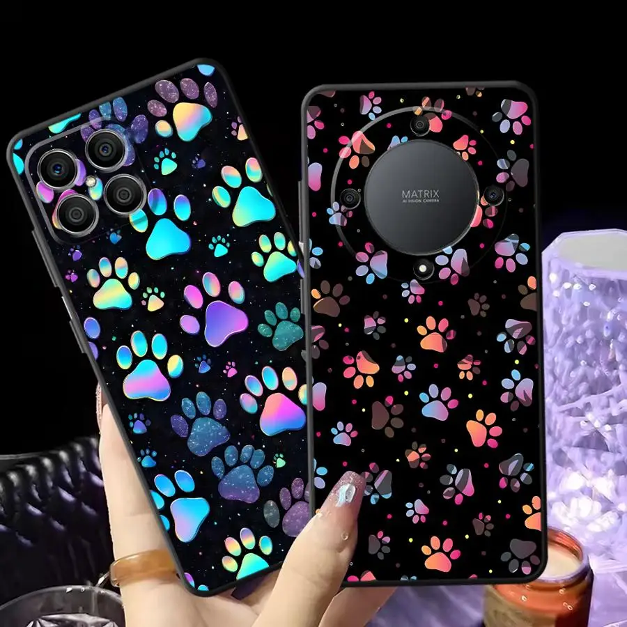 Coque de téléphone Funda avec empreintes de pattes colorées, pour Honor X7 70 90 X8 200 400 Lite 8X X9a X6 X5b Magic5Lite