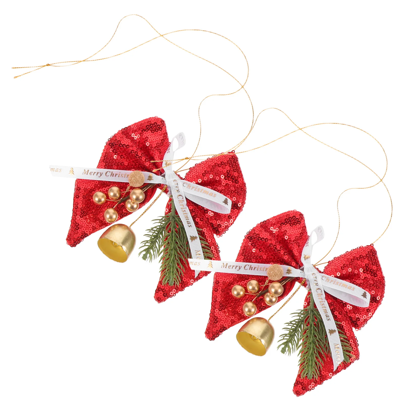 

2 Pcs Decorative Pendant Christmas Ornament Bow Tie Hanging Bell Decoration Festive Plastic Tree Bells Lovers