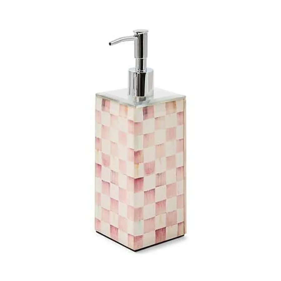 

Glass Soap Pump Liquid Soap Dispenser Pink-and-White Rosy Check