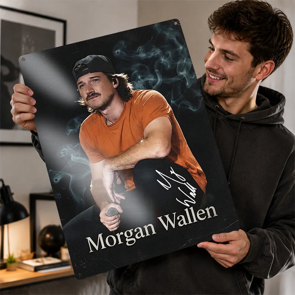Morgan Wallen Portrait Textured Poster Personalized Aluminum Metal Sign Americana Vocal Design Wall Art For Audio Corner Decor