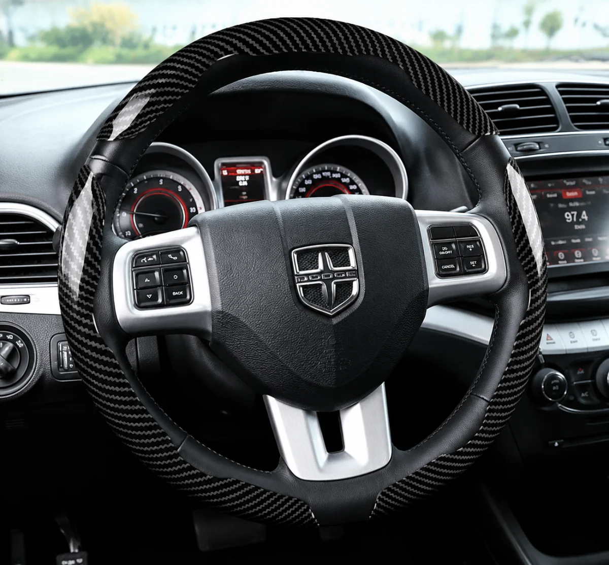 For Dodge Suede Matte Carbon Fiber Texture Steering Wheel Cover Fit Journey Charger Caliber Durango Ram 1500