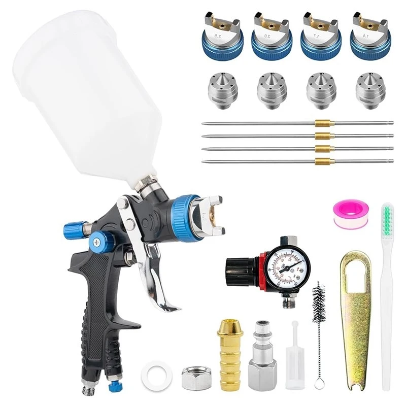 2026 Hot Style For Automotive& Home Painting Projects-Blue HVLP Paint Spray Gun Kit With 4 Nozzles