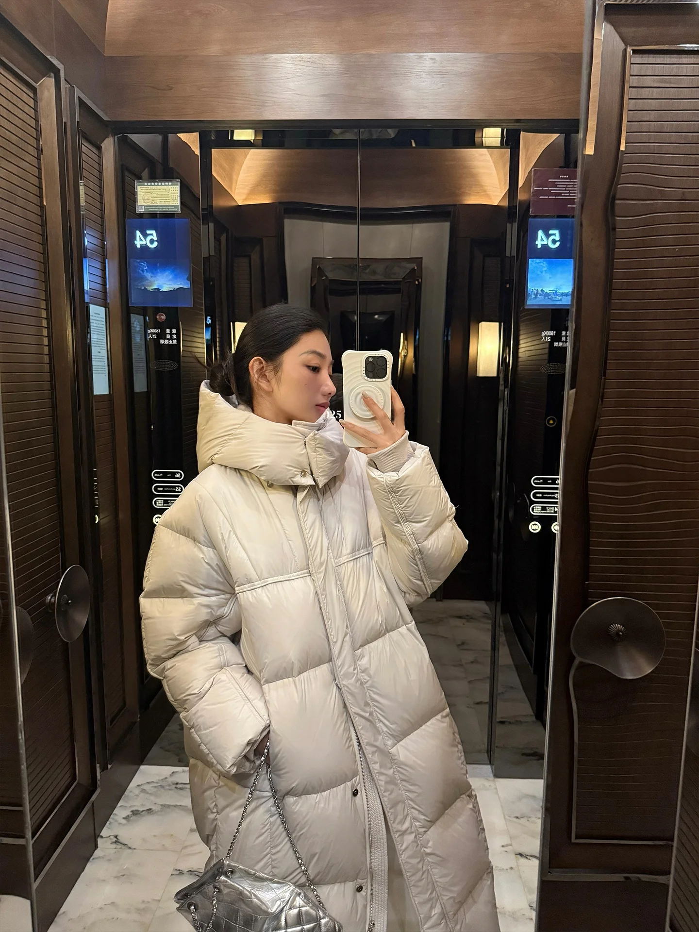 

Zzykk Исландия Fog Frost Lifesaving Большое одеяло Белый ду пух Длинное женское зимнее пальто Теплое прямая трубка для поездок на работу