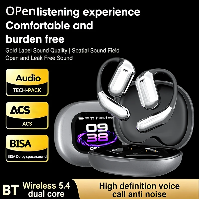 AI Translating Earbuds Real-time 144 Languages Translation Earphone Touch LCD Screen OWS Open Ear Wireless Headphone HiFi Stereo
