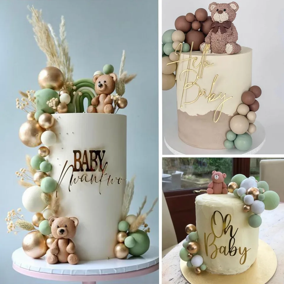 Lot De 32 Boules En Mousse Pour Décoration De Gâteau - Vert, Blanc, Doré - Anniversaire Et Mariage