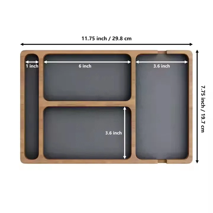 Massivholz Schreibtisch-Aufbewahrungsfach mit Trennwänden Multifunktionaler Organizer für Mobiltelefone Kopfhörer und Kleinteile – Detail 3