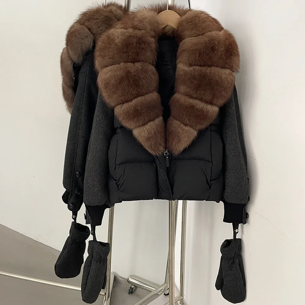 OFTBUY Natürlicher Pelz-Daunenmantel für Damen, Modischer Warmer Echter Fuchspelzmantel, Neue Winter-Wärmejacke mit Abnehmbaren Handschuhen – Detail 17