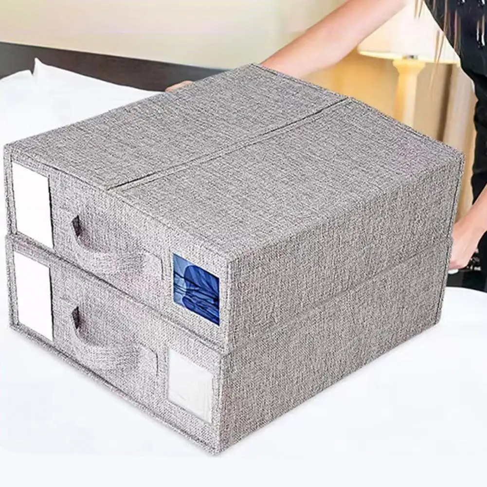 Linen Closet Organizer Socks Storage Box Transparent Window Wardrobe Storage Box with Handle for Clothes Bedding for Socks