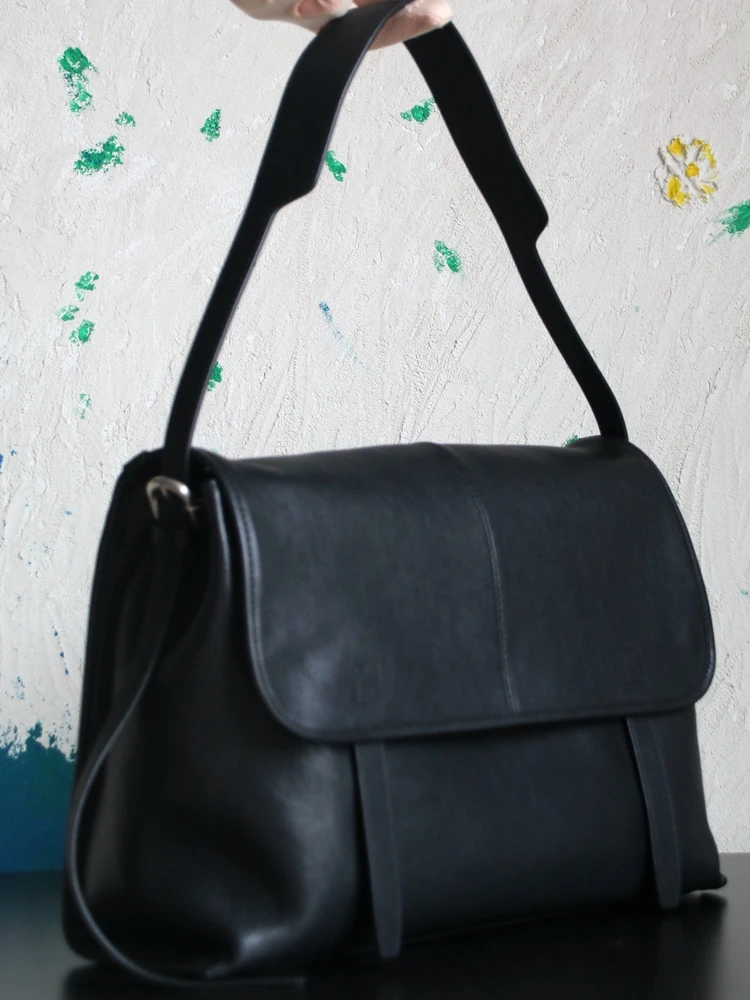 Black Fashion Simple Genuine Leather Commuter Bag Women Bag\Handbag Real Leather Tote Underarm Shoulder Crossbody Bag Big