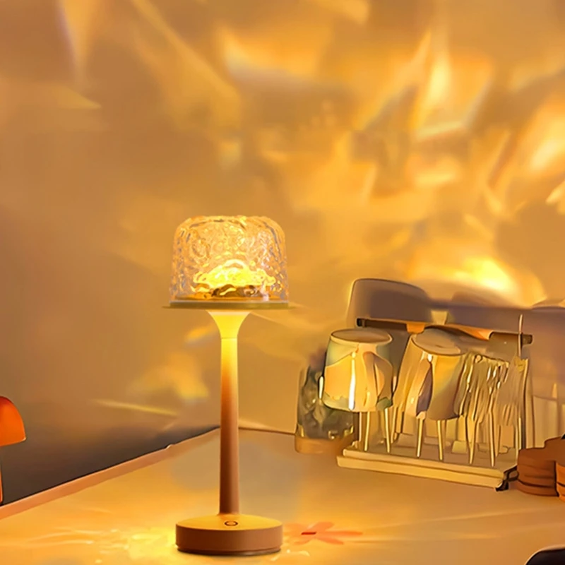 

3/16 Color Atmosphere Desk Lamp Night Light Ocean Ripple Projector Lamp Rechargeable Reading Lamp for Room Decoration