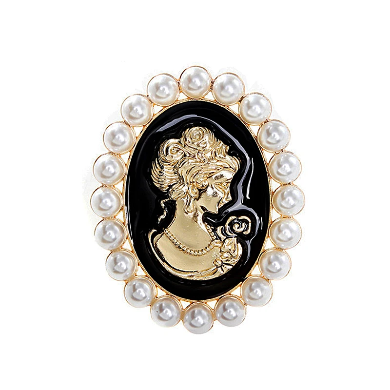 

Elegant Women Brooches Pins Coat Pearl Accessories Retro Palace Style Baroque Oval Cameo Victorian Lady Beauty Head Shape Brooch