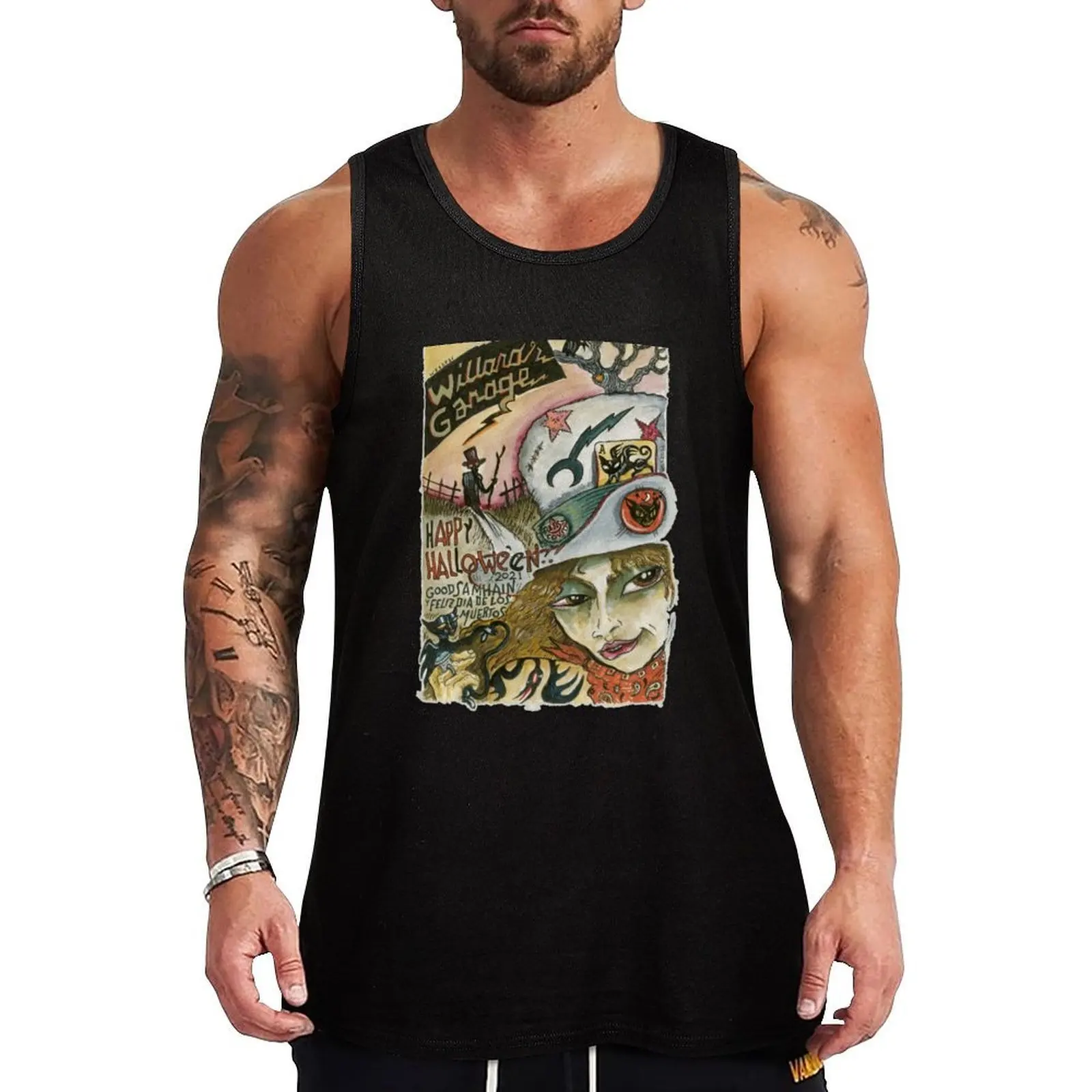 

Happy Halloween Willard's Garage Tank Top cute tops gym shirt man sleeveless t-shirts for men tops