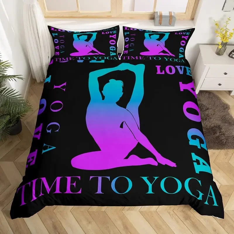 Love Gymnastics King Queen Duvet Cover Floor Exercises Ballet Bedding Set Neon Pink Dance Comforter Cover Polyester Quilt Cover