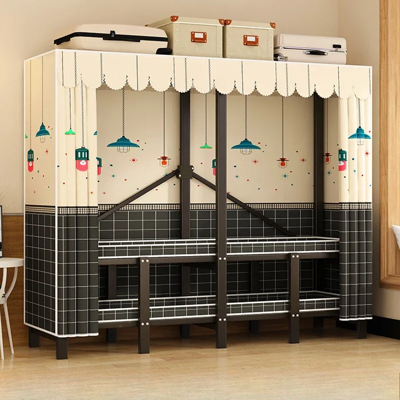 Wardrobe Home Bedroom Installation-free Folding Simple Fabric Wardrobe Rental Room Full Steel Frame Strong and Durable Wardrobe