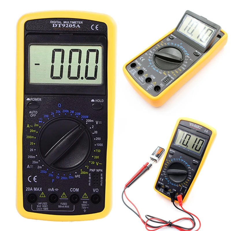 Dt9205a Professional Digital Multimeter Electric Handheld Ammeter Voltmeter Resistance Capacitance Hfe Tester Ac Dc Lcd