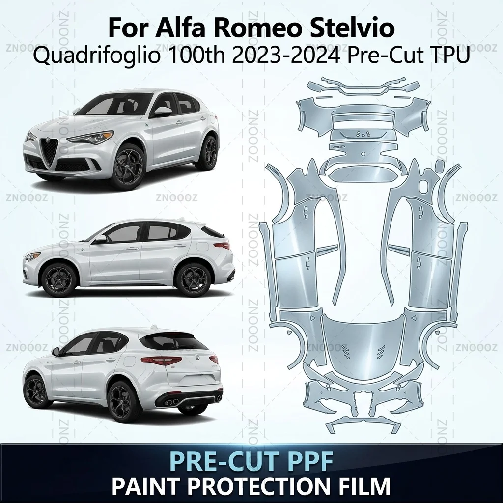 For Alfa Romeo Stelvio Quadrifoglio 100th 2023-2024 Pre-Cut TPU PPF Paint Protection Full Vehicle Glossy Clear Matte Black