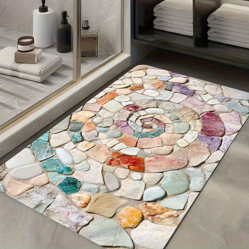 VIKAMA Farbenfrohe Stein-Spiral-Schnelltrocknende Diatomeenerde-Badematte Schnelltrocknender Teppich für Eingang, Badezimmer, Küche, Wohnzimmer, Bar