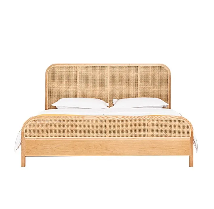 

-ab Bedroom Furniture Nordic Simple Hotel Household Single/Queen/King Size Beds Rattan Solid Wood Beds Frame