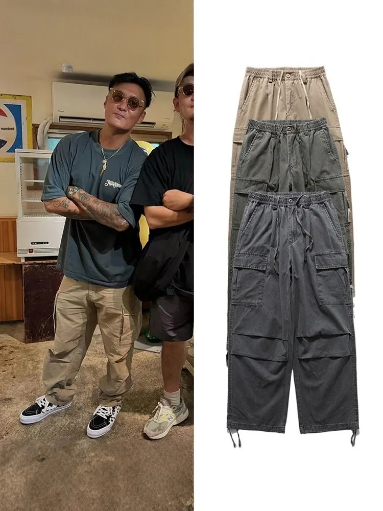 

Винтажные рабочие брюки Waed с несколькими карманами, эластичным поясом, для активного отдыха, повседневные, длинные, для мужчин, женщин и молодежи, модные, весна-осень-зима