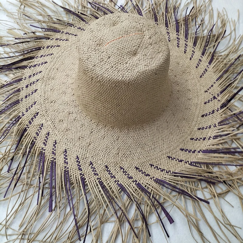 Casual New Handmade Women Straw Sun Hat Large Wide Brim Girl High Quality Natural Raffia Panama Beach Straw Sun Caps For Holiday