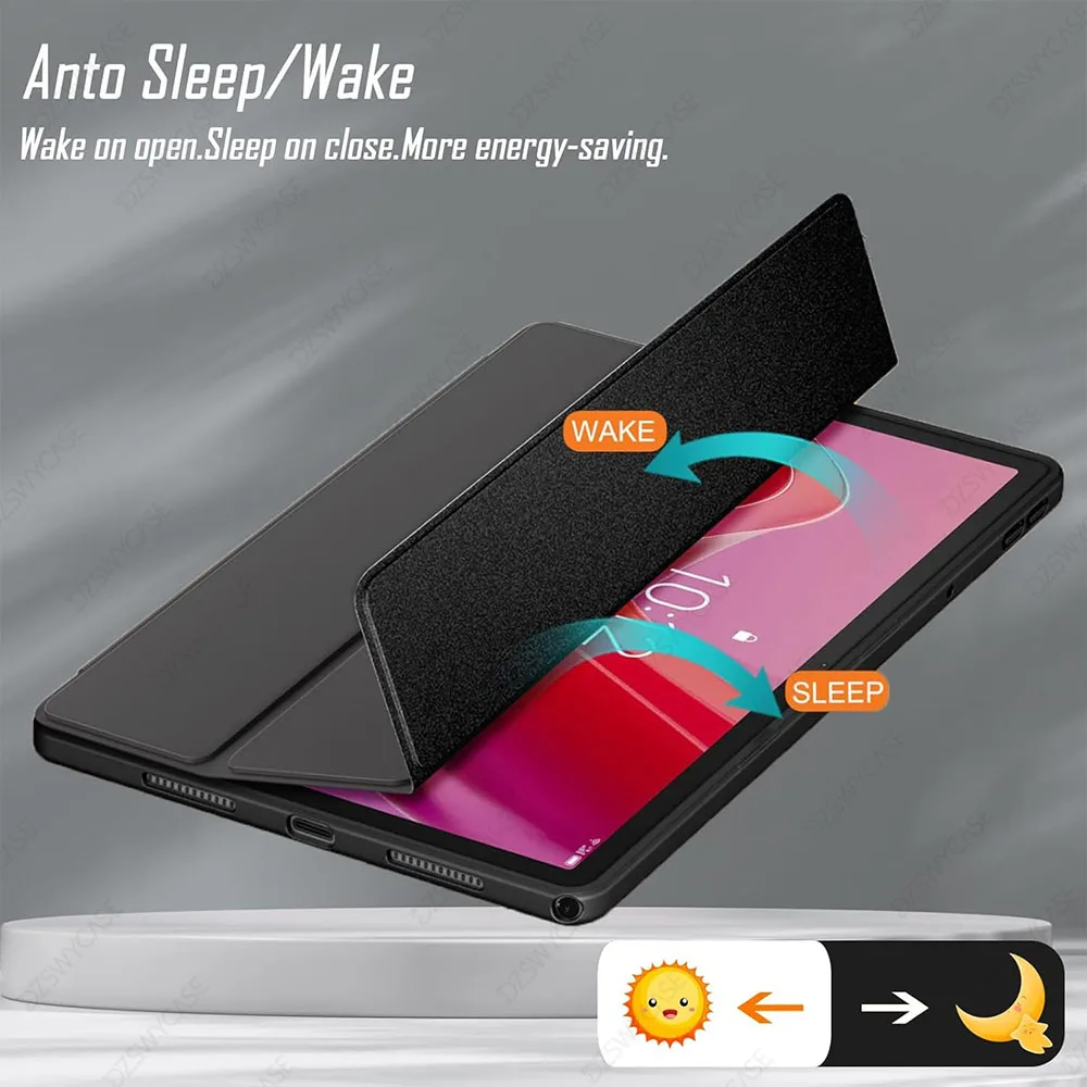 حافظة لجهاز لينوفو تاب M11 مقاس 11 بوصة 2024 مع حامل قلم، غطاء خلفي صلب شفاف من البولي كربونات، حافظة ثلاثية الطي للاستيقاظ التلقائي/النوم